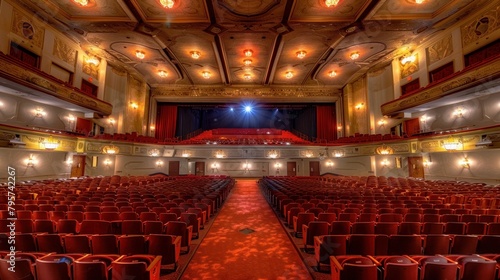 An expansive auditorium theatre with rows of seats and a grand stage