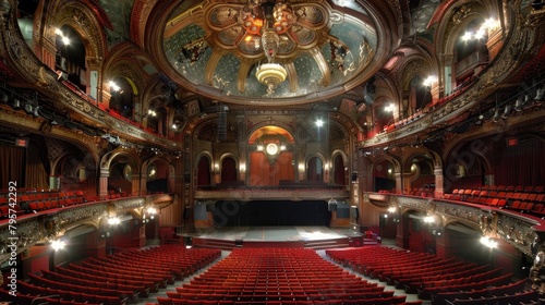 An expansive auditorium theatre with rows of seats and a grand stage