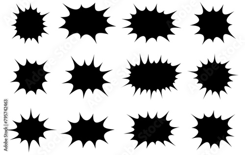Multiple black starburst shapes are uniformly arranged against a white background, creating a monochromatic, geometric pattern.