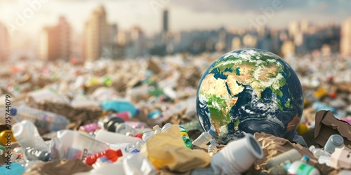 A Global Perspective on Waste Management Challenges with Earth Amidst a Landfill, Highlighting the Urgent Need for Sustainable Practices, Generative AI