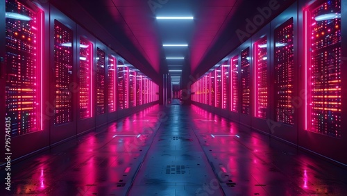 Enhance data protection with cutting-edge cybersecurity technology against neon background. Concept Cybersecurity Technology, Data Protection, Cutting-Edge Solutions, Neon Background