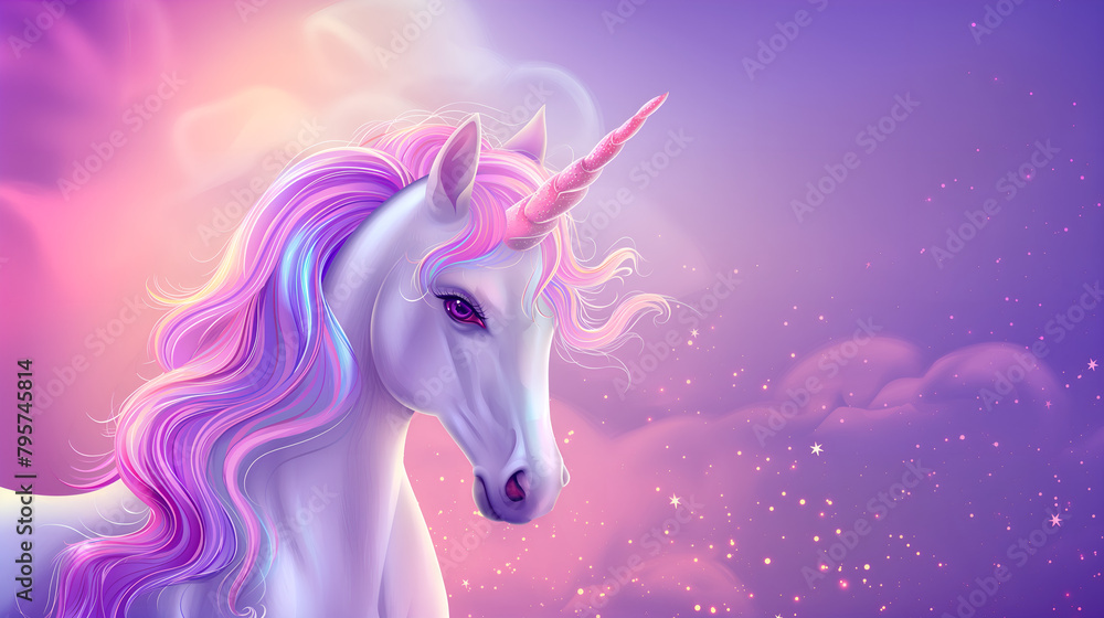 Abstract magical unicorn on pink background, fantasy illustration 