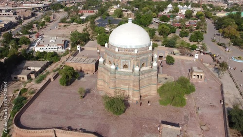 Ariel View of Tomb of Hazrat Shah Rukn-e-Alam in Multan The City Of Saints. The Tomb of Shah Rukn-e-Alam located in Multan, Punjab, Pakistan.  14th century Punjabi Sufi saint. photo