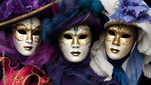 venetian carnival mask with colorful hats