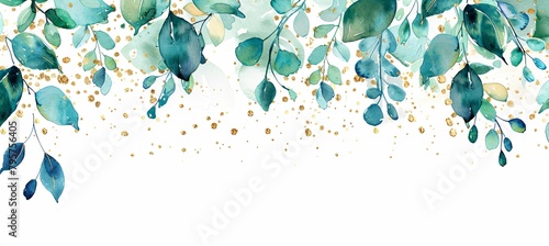 Aqua plant art event featuring green and gold leaves on white background