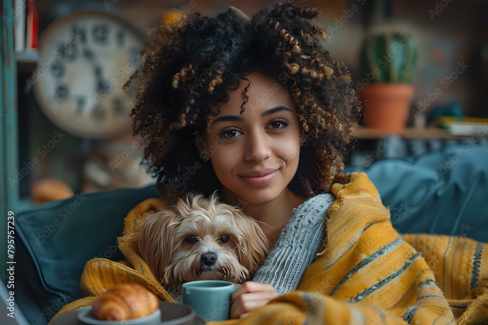 Inviting Home Space with Person, Dog, and Laptop Inviting Home Space with Person, Dog, and Laptop