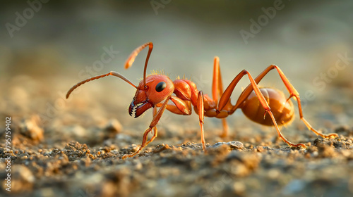 Orange or red ant animal closeup macro. Small insect animal in wildlife nature © Nemanja