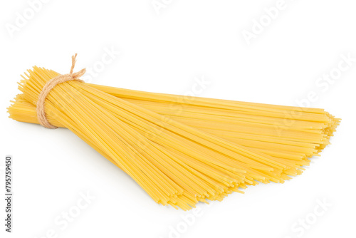 uncooked spaghetti or yellow pasta isolated on white background
