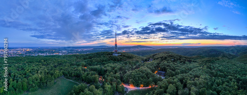 Sunset over the Television Tower. Kamzík Bratislava Koliba, západ slnka. panorama