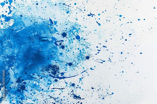 abstract blue paint splatter on white canvas creative art background