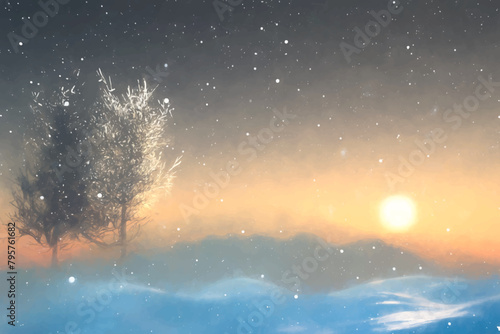 winter snow Christmas background with snowman and santa  © Anbreen