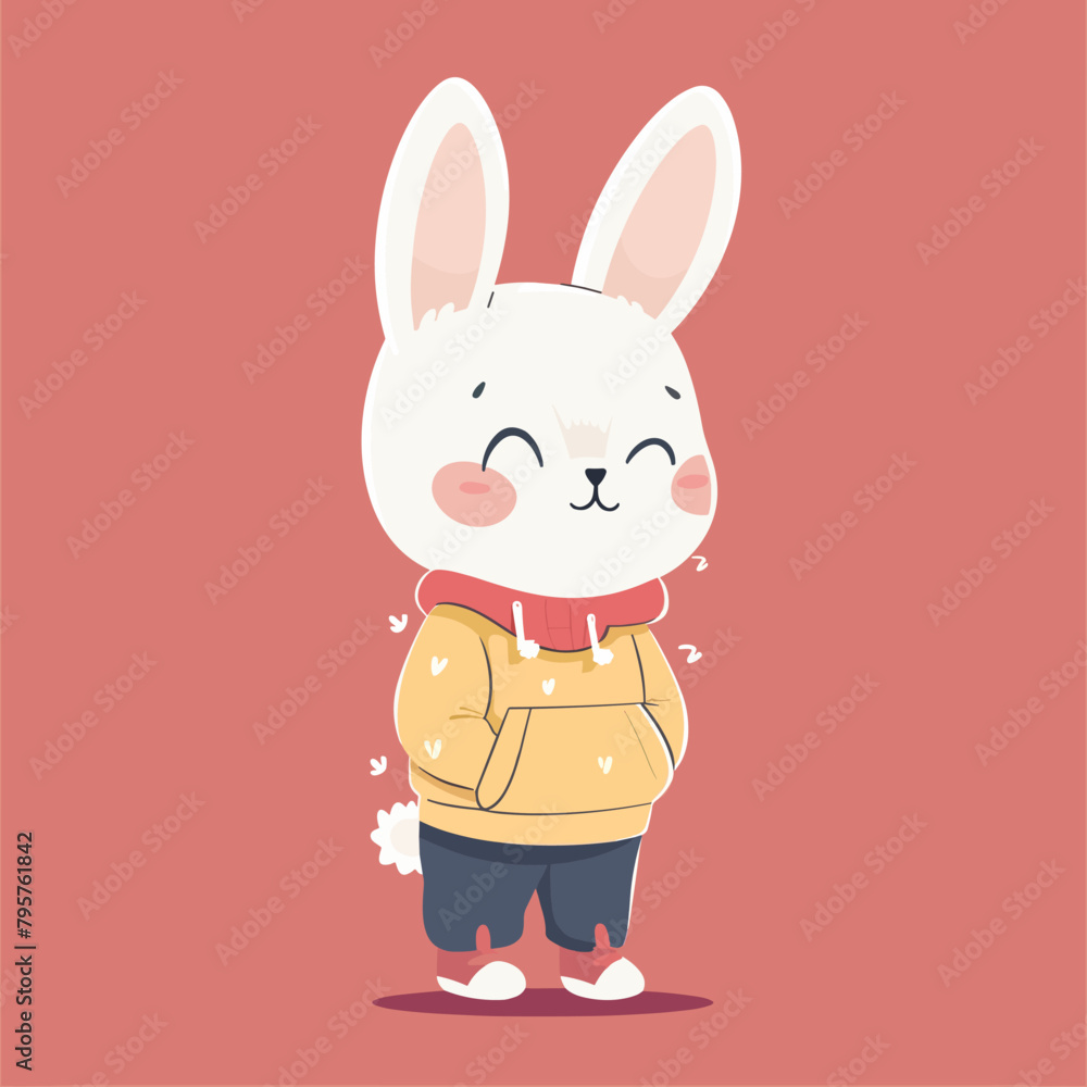 A cartoon rabbit is wearing a yellow jacket and a red scarf. The rabbit is smiling and he is happy A cartoon rabbit is wearing a yellow jacket and a red scarf. The rabbit is smiling and he is happy