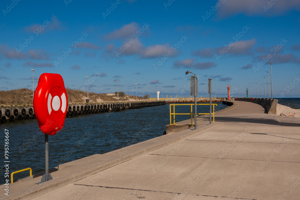 Port entrance in Leba. Baltic Sea, Poland