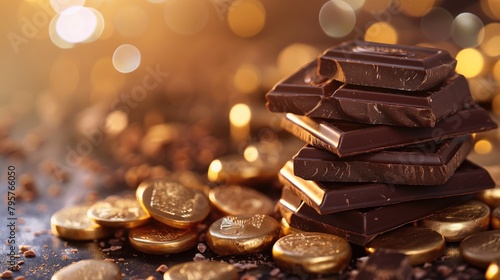 Chocolate bars and coins. The concept of raising the price of chocolate