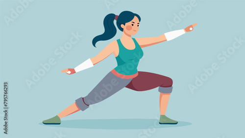 A young woman with a knee brace engaging in a lowimpact Tai Chi session as part of her recovery from a sports injury.
