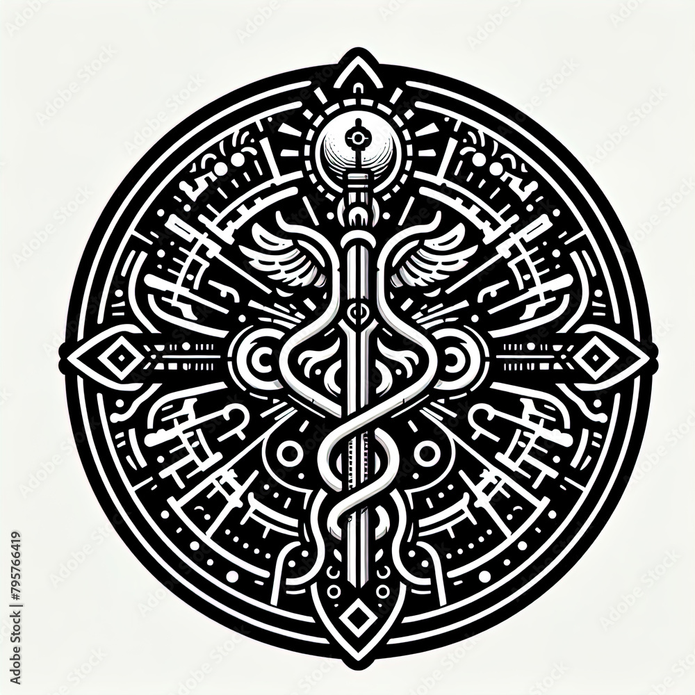 Obraz premium Ein schwarz weißer Vektor Button mit Mustern