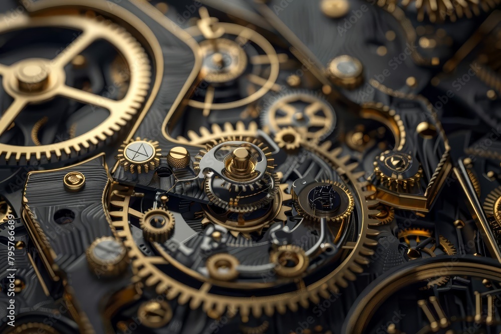 assistant intricate clockwork mechanism with gears springs and cogs steampunk style 3d illustration