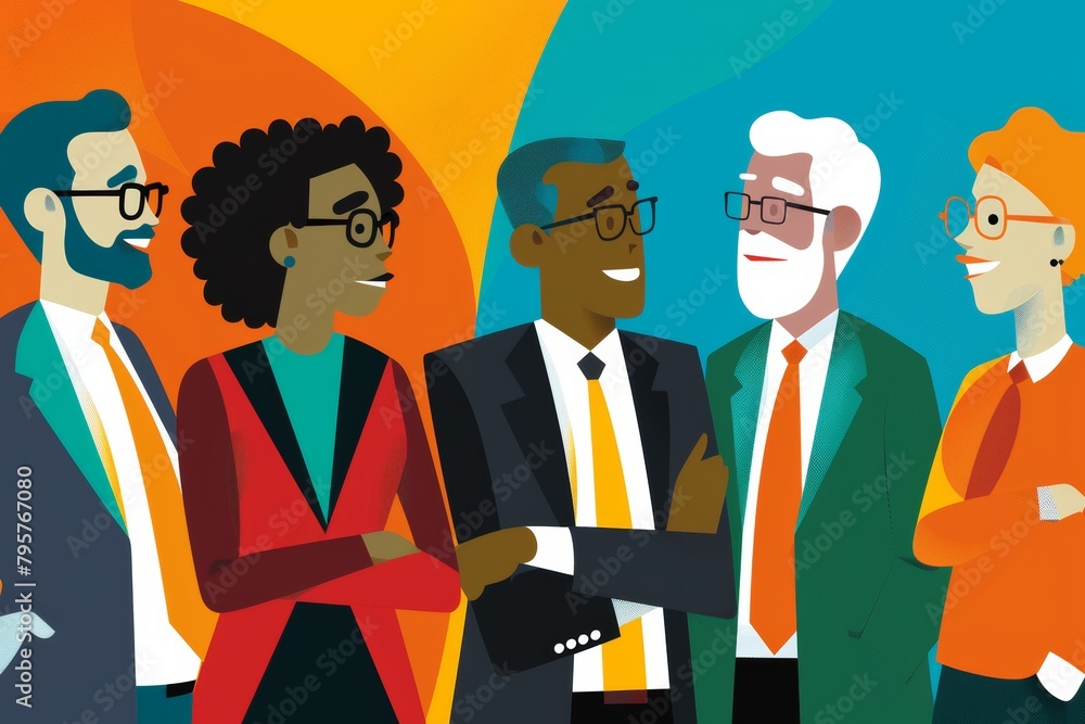 A diverse group of professionals stands confidently, representing themes of teamwork and corporate collaboration. A diverse group of professionals stands confidently, representing themes of teamwork and corporate collaboration.