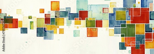 A minimalist color palette of squares and lines with a white background A diagrammatic drawing shows colorful blocks of data flowing from the top left corner to the bottom right side Generative AI photo