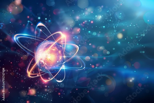 atom model with electrons orbiting nucleus scientific concept illustration
