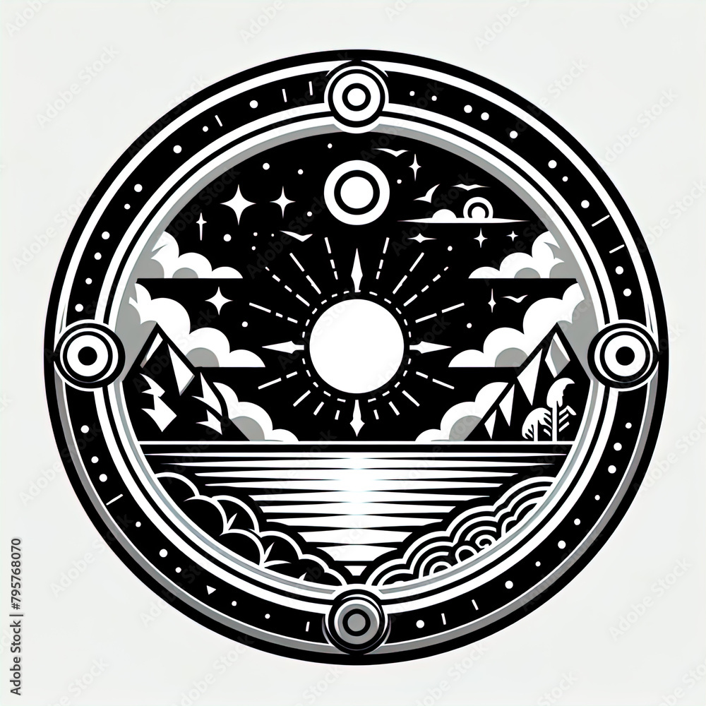 Obraz premium Ein schwarz weißer Vektor Button mit Mustern