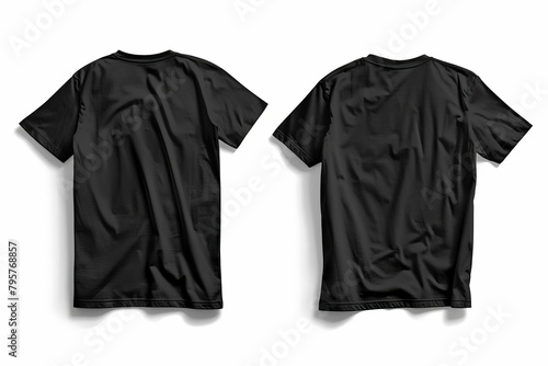 blank black tshirt mockup template front and back view isolated on white apparel design presentation