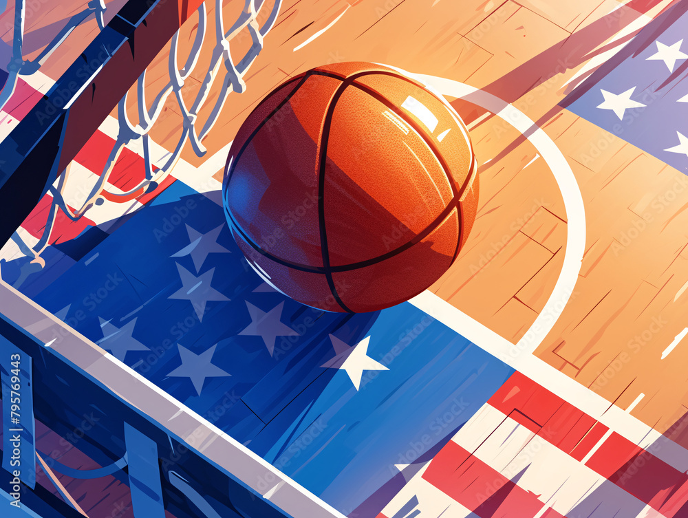 Vibrant basketball game court illustration