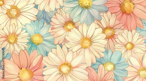 pattern daisies pastel colors.
