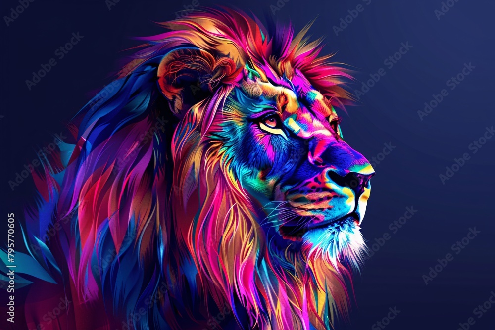 a colorful lion with a black background