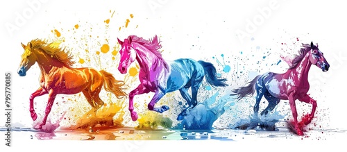 Colorful Horse on white background, abstract paint splashes oil painting, vibrant colors style. photo