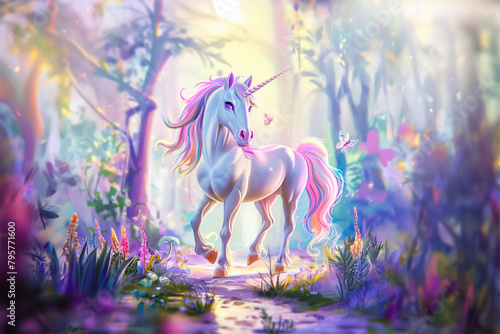 Unicorn Pony Adorable Animals Children Fairytale Colorful Magical Beautiful Enchanted Forest Fantasy