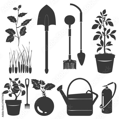 Silhouette gardening equipment black color only