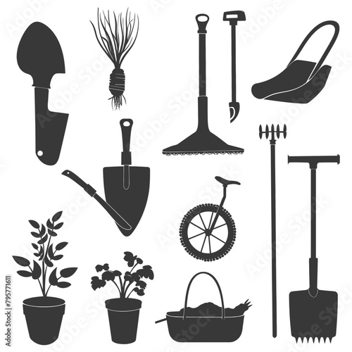 Silhouette gardening equipment black color only