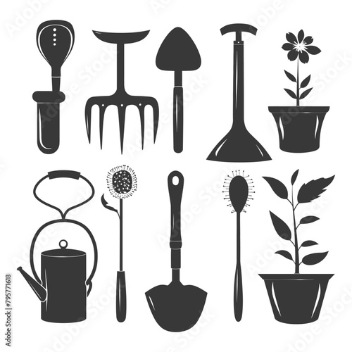 Silhouette gardening equipment black color only