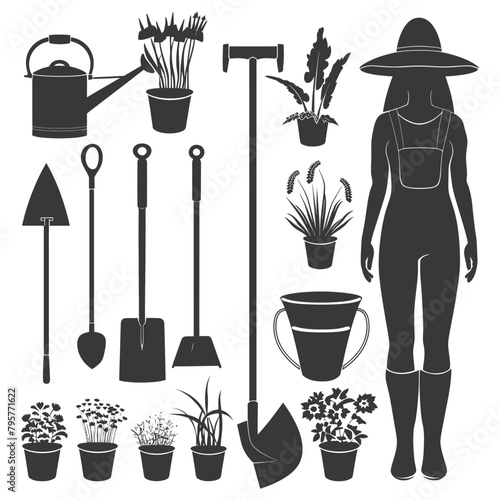 Silhouette gardening equipment black color only