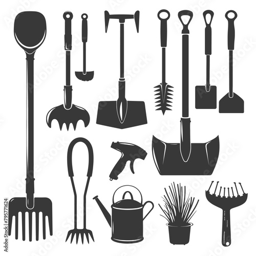 Silhouette gardening equipment black color only