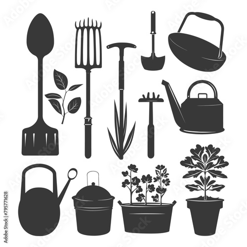 Silhouette gardening equipment black color only