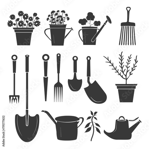 Silhouette gardening equipment black color only