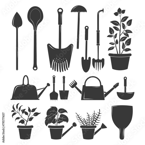 Silhouette gardening equipment black color only