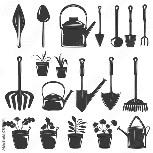 Silhouette gardening equipment black color only