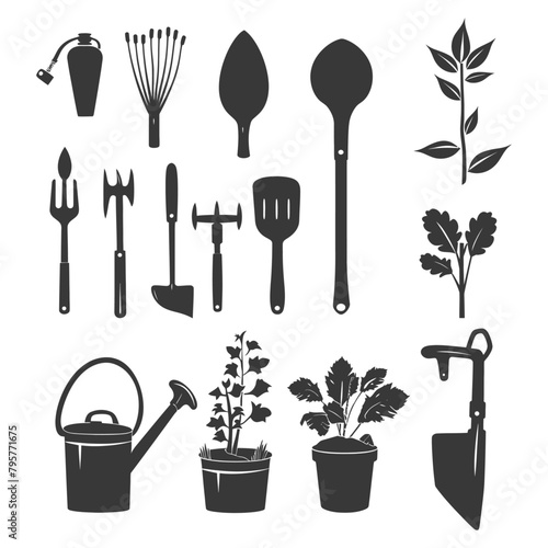 Silhouette gardening equipment black color only