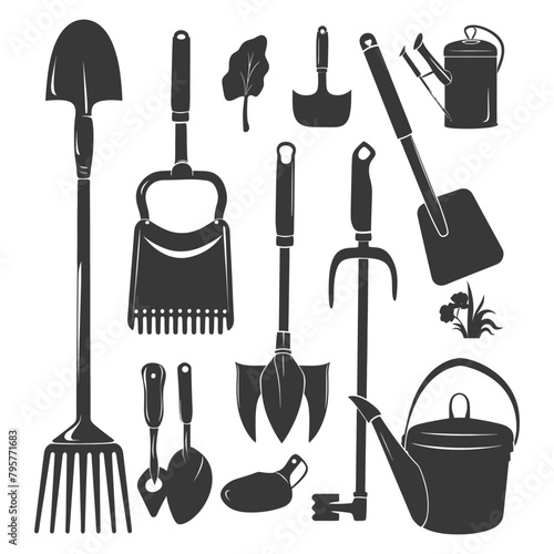 Silhouette gardening equipment black color only