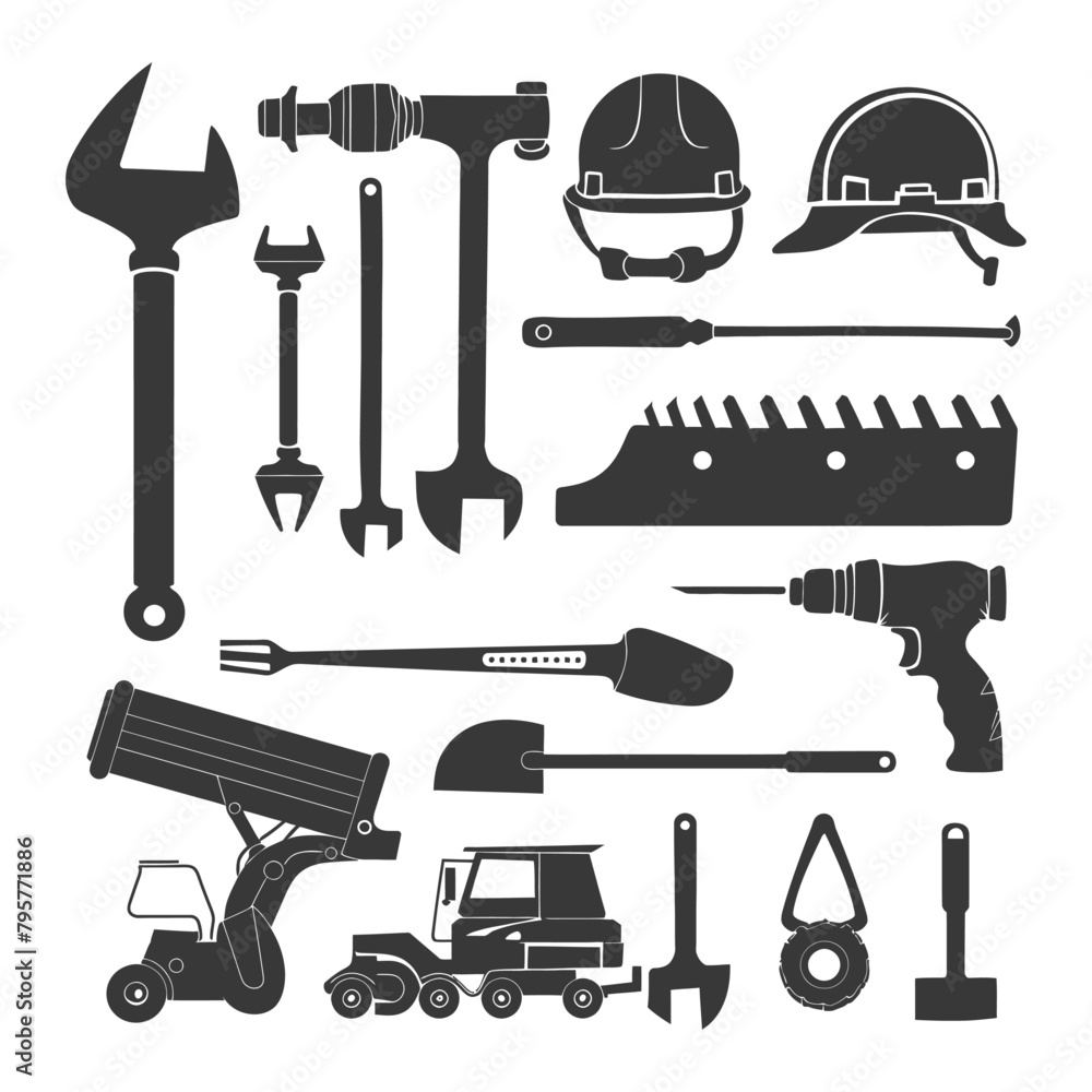 Silhouette construction tool and equipment black color only Silhouette construction tool and equipment black color only