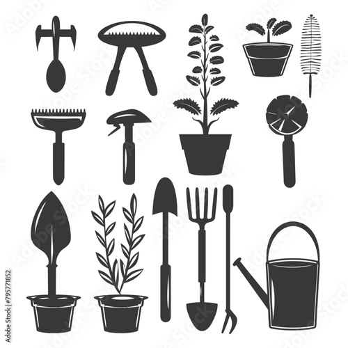 Silhouette gardening equipment black color only