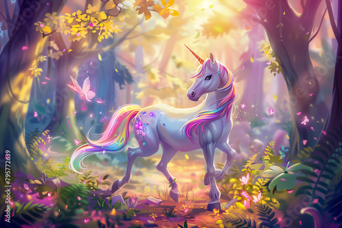 Unicorn Pony Adorable Animals Children Fairytale Colorful Magical Beautiful Enchanted Forest Fantasy