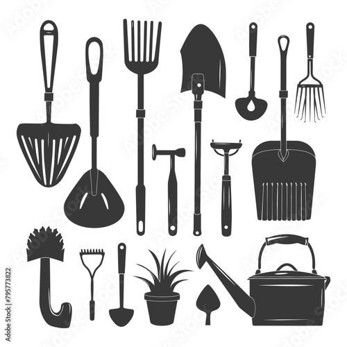 Silhouette gardening equipment black color only