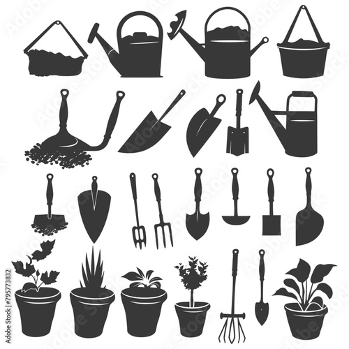 Silhouette gardening equipment black color only
