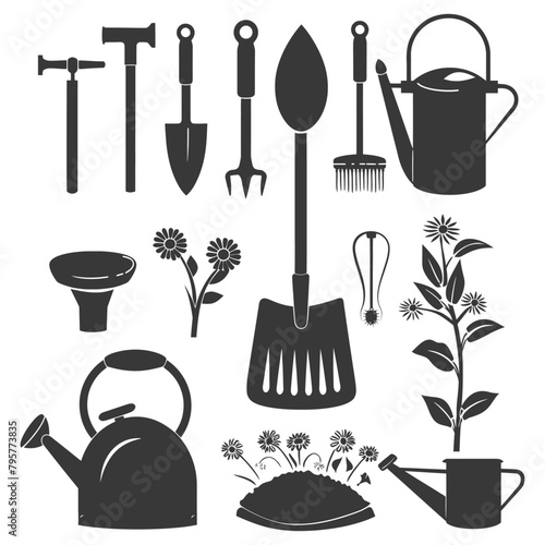 Silhouette gardening equipment black color only