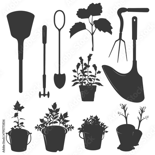 Silhouette gardening equipment black color only