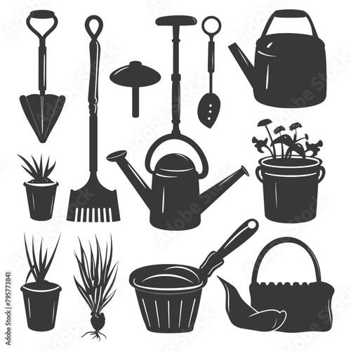 Silhouette gardening equipment black color only